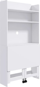 HOMCOM Birou cu Rafturi, Blat Pliabil, 2 Roți și 4 Rafturi, Birou Compact Modern cu Orificiu pentru Cabluri, Masă pentru Computer, Casă Birou Cameră de Studiu, 80x69x155 cm, Alb | Aosom Romania