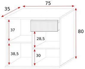 Comoda moderna, alb alb lucios, sertar si 2 usi, 75x80x35 cm, Bortis Impex