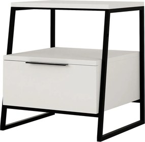 Noptiera, alb/negru, PAL melaminat/metal, 45x41x50 cm