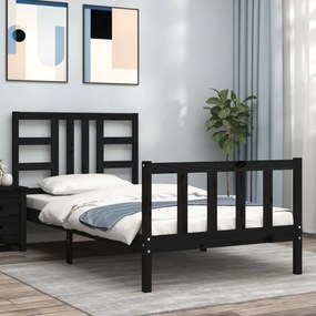 3191960 vidaXL Cadru de pat cu tăblie, negru, 90x200 cm, lemn masiv