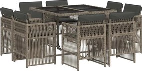 vidaXL Set mobilier grădină cu perne, 9 piese, gri, poliratan