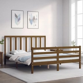 3193804 vidaXL Cadru de pat cu tăblie, maro miere, 160x200 cm, lemn masiv