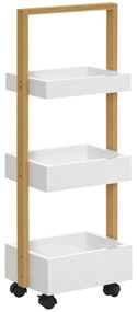 HOMCOM Cărucior de depozitare cu 3 nivele, etajeră ușor de asamblat pentru baie bucătărie birou 28 x 18 x 75 cm alb | Aosom Romania