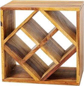 Raft pentru sticle vin/ Masuta laterala CUBUS 40cm sheesham A-41137 VC