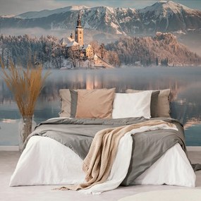 Fototapet autoadeziv biserica de lângă lacul Bled din Slovenia