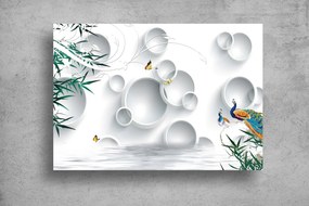 Tapet Premium Canvas - Cercuri fazani si fluturi abstract