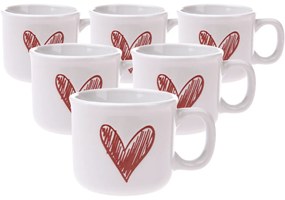 Set de 6 căni ceramice Srdíčko II, 90 ml, roșu