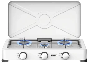 Aragaz cu 3arzatoare si capac Rosberg R51454E3, 3x2,2 kWh, 30 mbar, Otel carbon, Alb