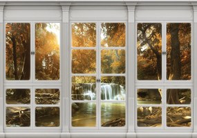 Fototapet - Cascada de toamnă - geam (152,5x104 cm)
