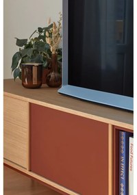 Comodă TV cu aspect de lemn de stejar Teulat Yoko, roșu cărămiziu