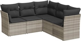 vidaXL Set canapele de grădină cu perne, 5 piese gri deschis poliratan