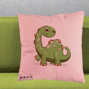 Perna Decorativa Brontosaur Verde Simpatic, 40x40 cm, Roz, Husa Detasabila, Perna Inclusa, BEKZ®