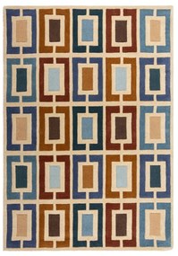 Covor albastru/portocaliu țesut manual din lână 80x150 cm Retro Blocks – Flair Rugs