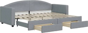 vidaXL Pat de zi cu extensie și sertare, gri deschis, 80x200 cm textil