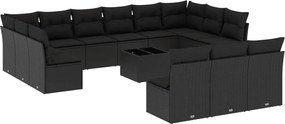 vidaXL Set mobilier de grădină cu perne, 14 piese, negru, poliratan