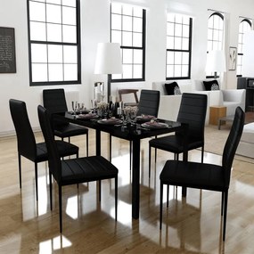 Set masa si scaune de bucatarie 7 piese, negru Negru, 7