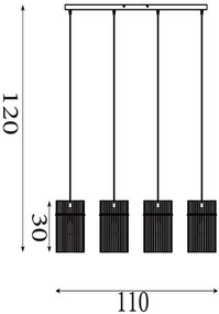 Lustra suspendata metal negru, tije din sticla Swizzle 4L
