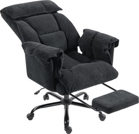HOMCOM Scaun de Birou Directorial în Catifea cu Suport pentru Picioare și Spumă de Înaltă Reziliență, Fotoliu de Birou Reclinabil cu Spătar Înalt, Brațe Îmbunătățite, Înălțime Reglabilă și Roți, Negru | Aosom Romania