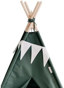 Set Cort de joaca, teepee, Dark Green, 120x120x150 cm, salteluta, ghirlanda, 2 pernite si kit fixare