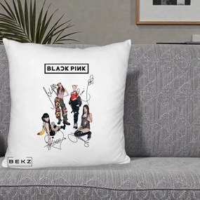 Perna Personalizata K-pop BLACKPINK Fotografie Grup Autografe Toate Membre, 40x40 cm, Alb Pufos, Husa Detasabila, Perna Inclusa, BEKZ®