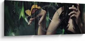 Tablou - Femeia grațioasă cu fluture (cu ceas) (90x30 cm)