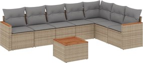 vidaXL Set canapele de grădină, 8 piese, cu perne, bej, poliratan