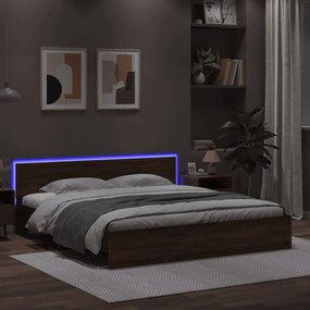 3207594 vidaXL Cadru de pat cu tăblie și LED, stejar maro, 180x200 cm