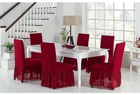 Set 6 huse elastice pentru scaune, cu volanas, model Jacquard Bordo