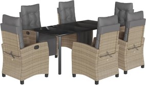 vidaXL Set mobilier pentru grădină, 7 piese, cu perne, bej, poliratan