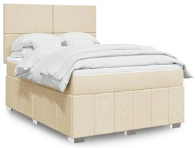 vidaXL Pat box spring cu saltea, crem, 140x200 cm, textil