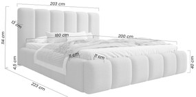 Pat tapițat Aura 180x200 cu spațiu depozitare - bouclé gri Quelle 83
