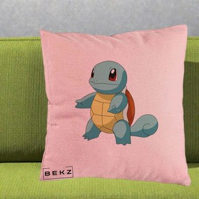 Perna Personalizata Squirtle Pokemon, 40x40 cm, Roz, Husa Detasabila, Perna Inclusa, BEKZ®