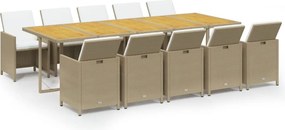 vidaXL Set mobilier de grădină cu perne, 11 piese, bej, poliratan