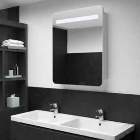 Dulap de baie cu oglinda si LED-uri, 60 x 11 x 80 cm alb si argintiu