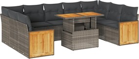 vidaXL Set mobilier de grădină cu perne, 10 piese, gri, poliratan