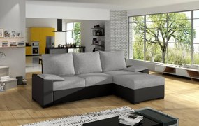 Coltar tapitat, extensibil cu spatiu pentru depozitare, 245x90x160 cm, Lusso, Eltap (Culoare: Gri inchis piele / Alb)