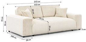 Canapea crem cu tapițerie din catifea reiată 213 cm Justin – Ropez