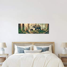 Tablou - Urși în pădure (cu ceas) (90x30 cm)