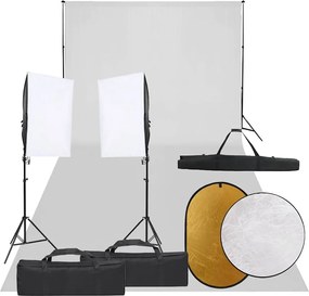 vidaXL Kit studio foto cu set de lumini, fundal și reflector