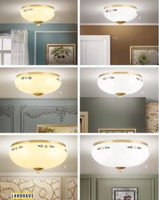 Plafoniera clasica Landhaus 28cm alama satin/ sticla champagne decor albastru