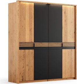 Dulap stejar masiv Rafael 4 Usi 2 Usi Sticla, 206 × 58 × 219 cm
