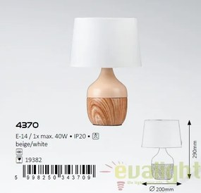 Veioza, lampa de masa, finisaj bej/alb, diametru 20cm, Yvette 4370 RX