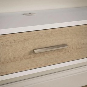 HOMCOM，Suport TV，Cu 2 Rafturi Deschise și Dulap cu Ușă Rabatabilă，MDF，120cm x 26cm x 16cm，Alb, gri | Aosom Romania