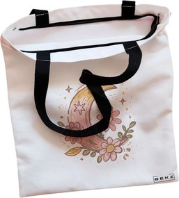 Sacosa de Panza pentru Cumparaturi, Geanta Tote, Moon Flower, Cu fermoar, 38x34.5 cm, Alba, BEKZ®