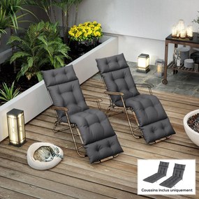 Outsunny Set de 2 perne pentru șezlong, pernă baie de soare groasă, confortabilă - 6 prinderi, 190 x 56 x 10 cm, gri închis | Aosom Romania