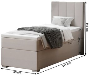 Pat boxspring, pat de o persoană, bej, 80x200, dreapta, BRED