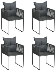 vidaXL Scaune de exterior cu perne, 4 buc., negru, poliratan
