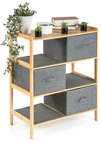 Raft din bambus cu coșuri G21, 3 rafturi, gri, 3 etaje