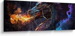 Tablou - Dragon scuipând flăcări (cu ceas) (90x30 cm)