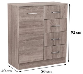 Comodă Miami cu 1 ușă și 4 sertare 80x92 cm stejar York-stejar York